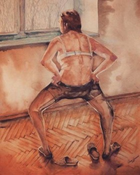 Дамские разговоры или как-таки похудеть - КартинаЖенщина, надевающая колготки.jpg